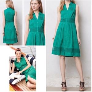 EUC Anthro Maeve Swiss Dot Shirtdress Green Dress